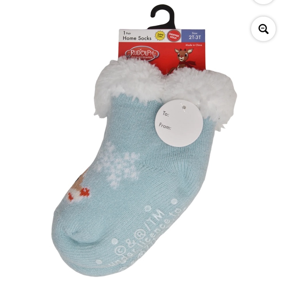 Rudolph Unisex Blue Fleece-Lined Cozy Sock (Slippers) Size 2T-3T NWT - Picture 2 of 5